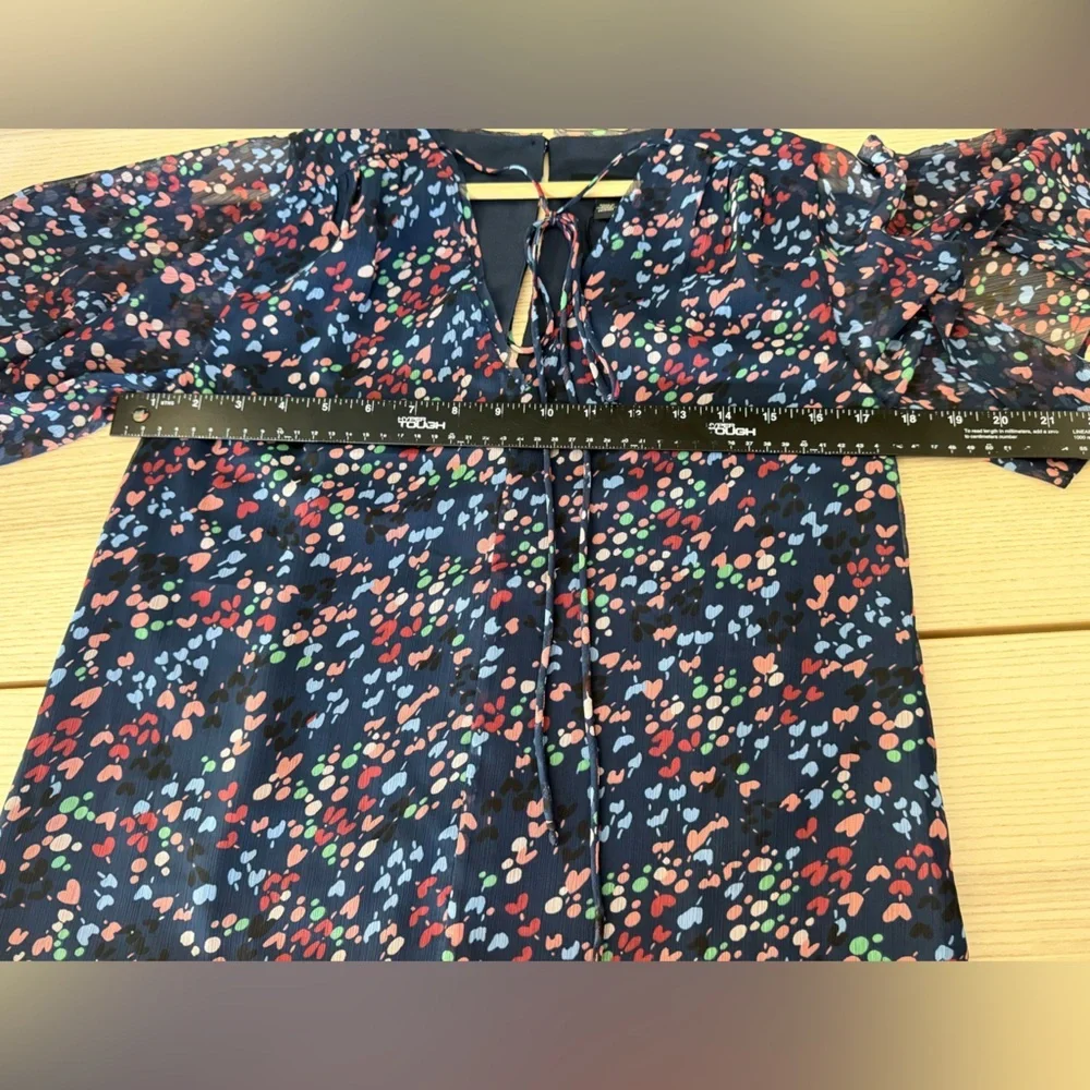 Ted Baker Navy Floral Dot Tie-Neck Blouse Size O NWT
